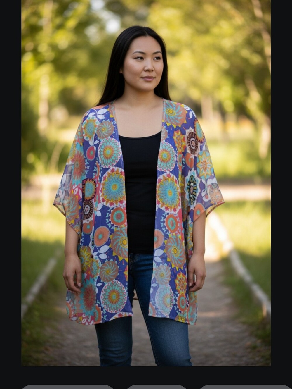 SHEIN Purple Multi-Color Floral Open Kimono EARRINGS INCLUDED